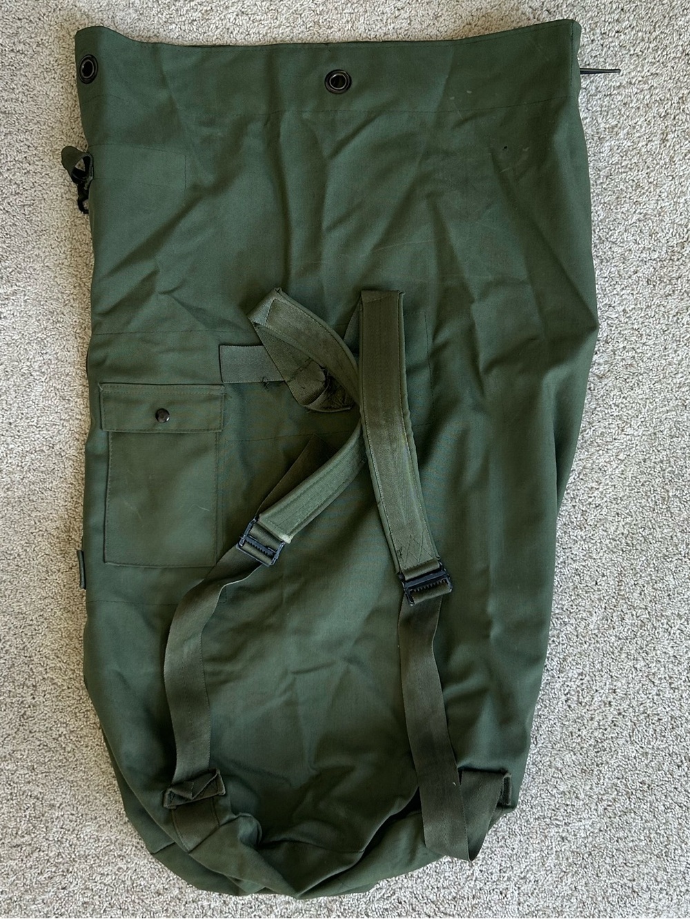 Olive Green Military-Style Canvas Duffel Bag